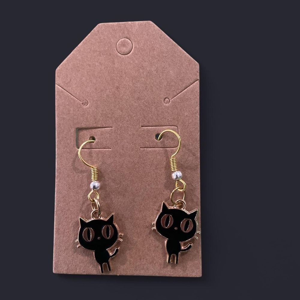 Elegant Gold and Black Cat Earrings